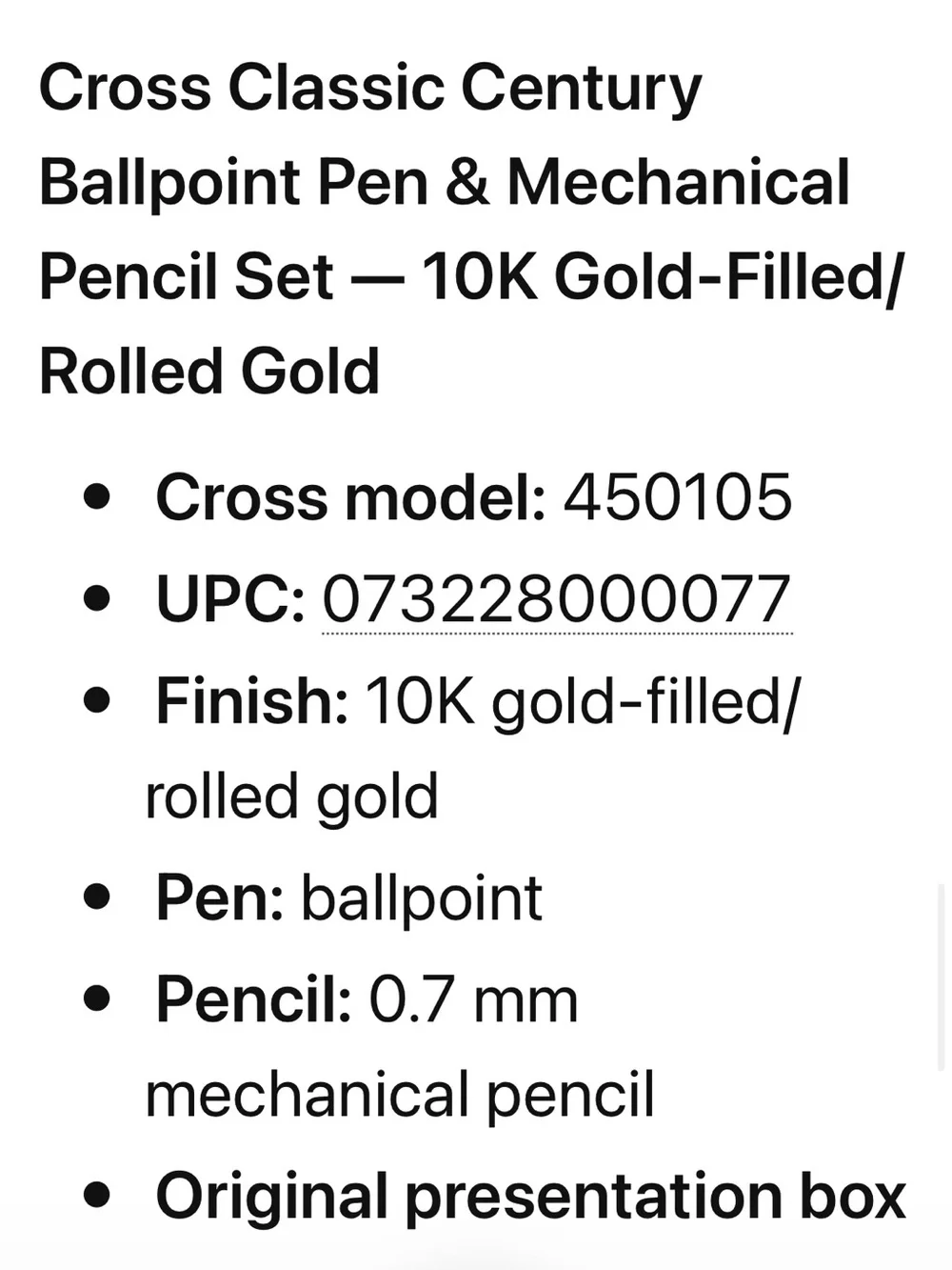 Gold Ballpoint Pen and Pencil Set -
